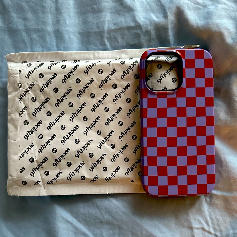 Society6 iPhone 14 ProMax Checkered Tough Case (Brand New) 💜 ♥️